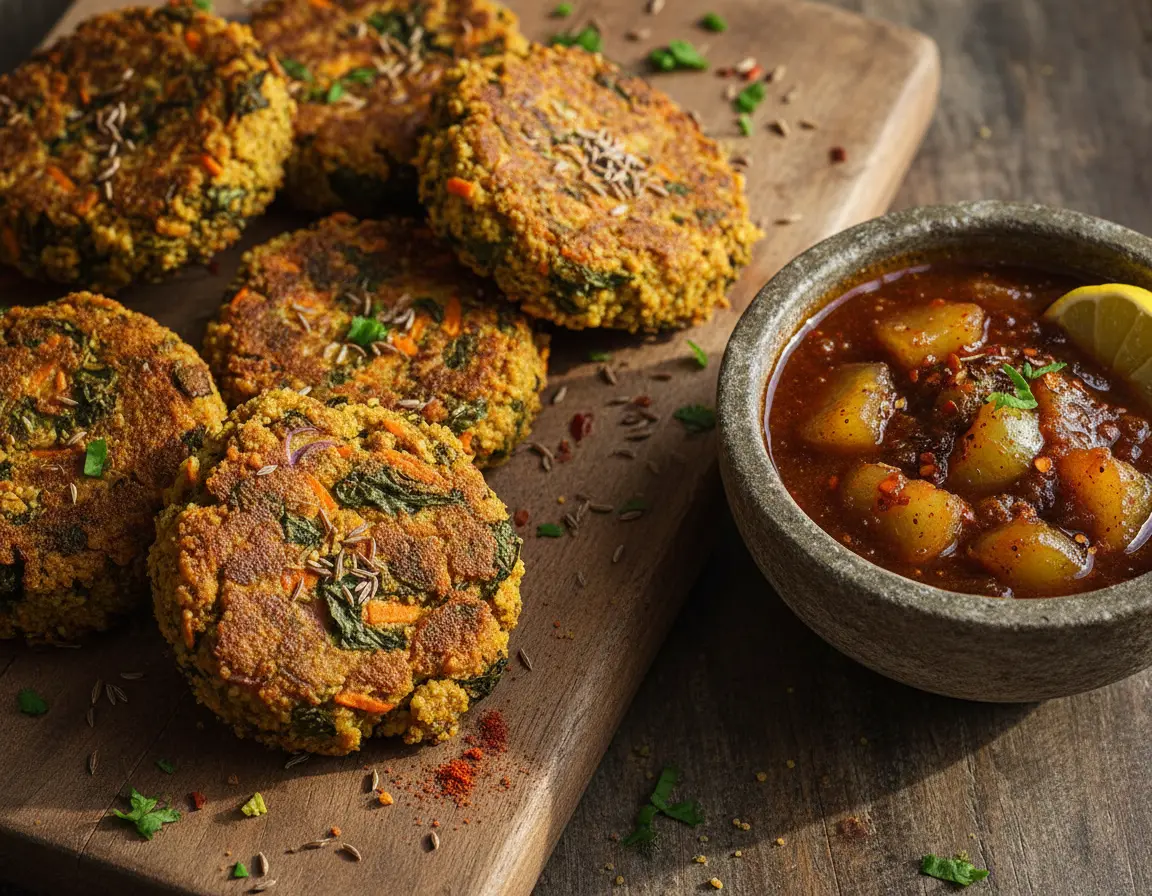 Spiced Amla Jaggery Chutney & Roasted Vegetable Bajra Tikki