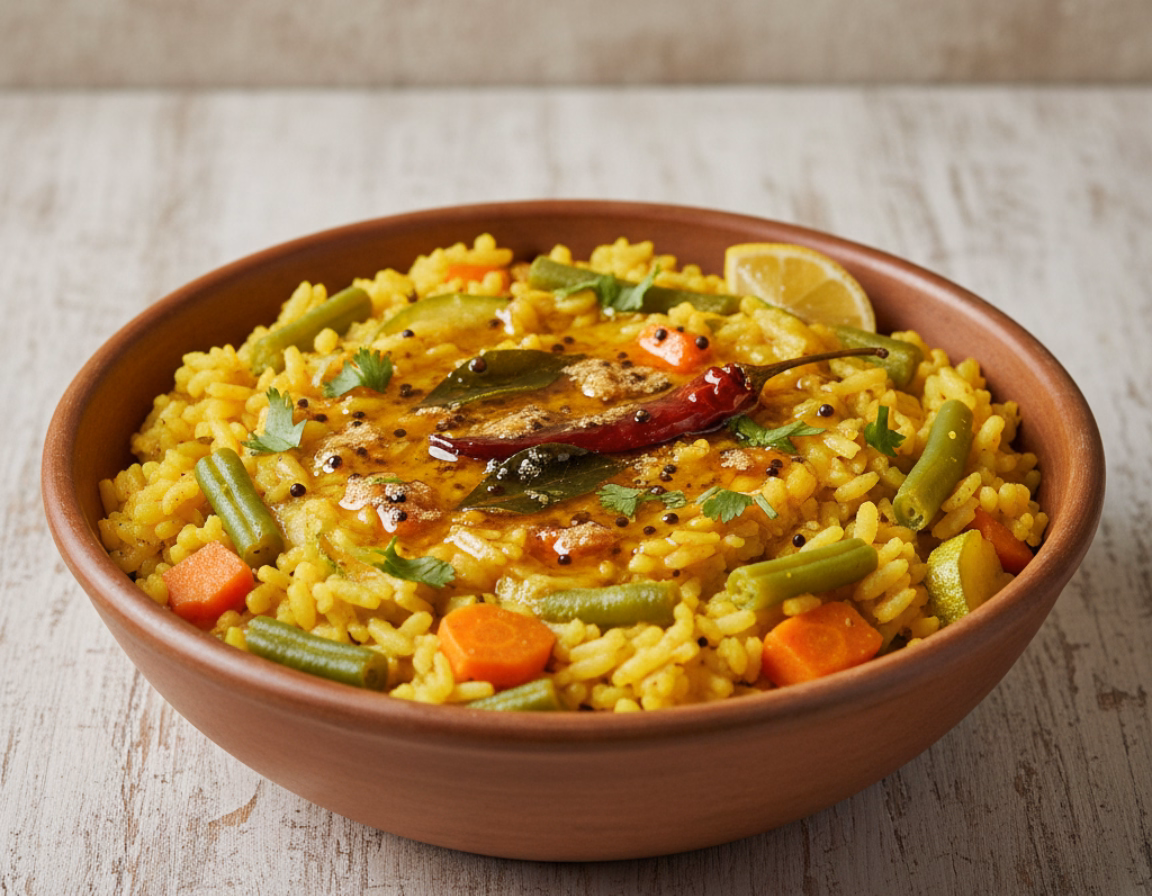 Golden Vegetable Khichdi with Tempered Ghee & Lemon