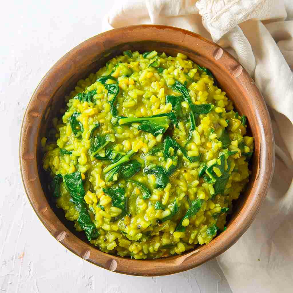 Moong Dal Khichdi with Ghee and Spinach