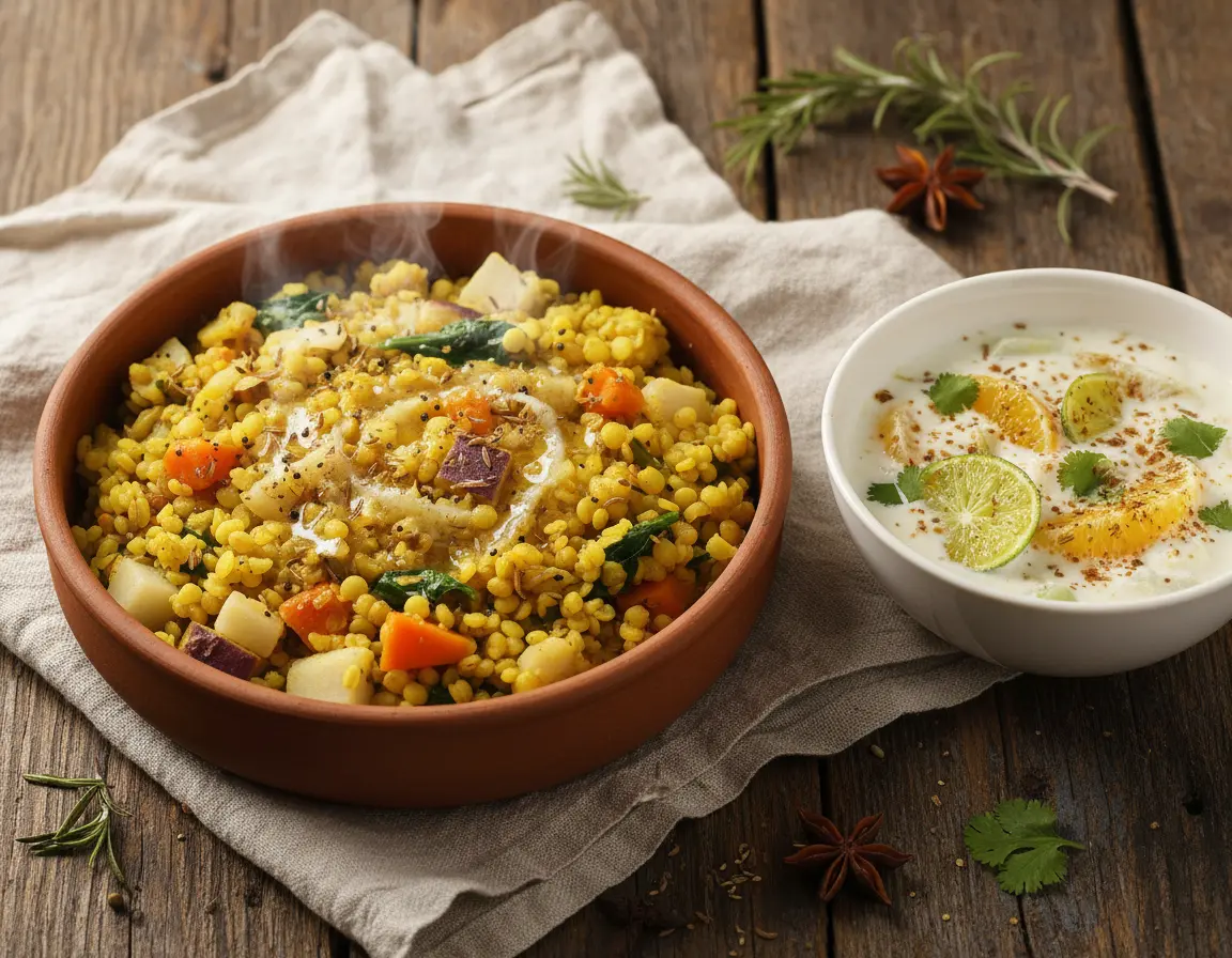 Winter Millet & Root Vegetable Khichdi with Spiced Citrus Raita